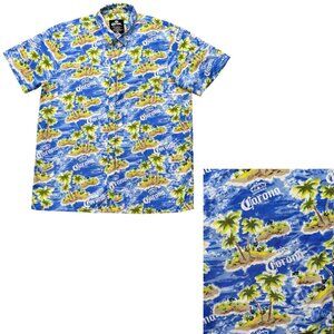 Corona Extra Hawaiian Shirt Tropical Palm Tree Island Print Button Up Mens XL